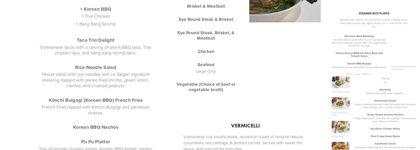 Le Saigon Menu