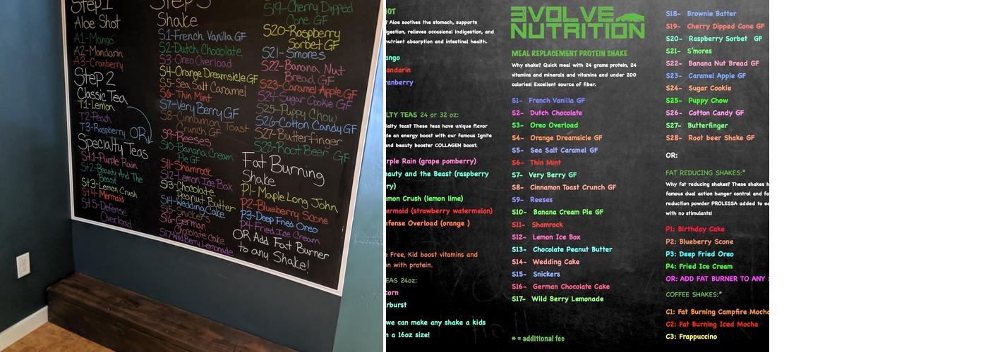 Evolve Nutrition Menu