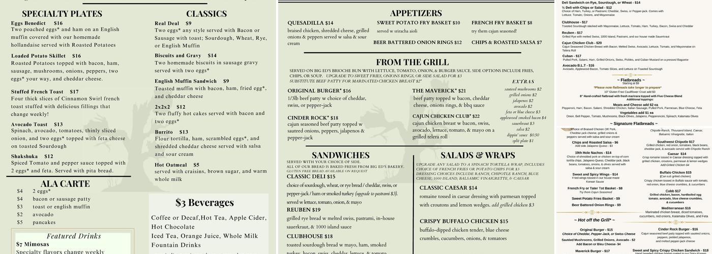 The View Tap and Grill Menu