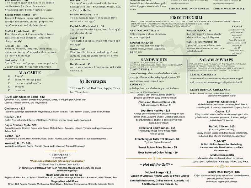 The View Tap and Grill Menu
