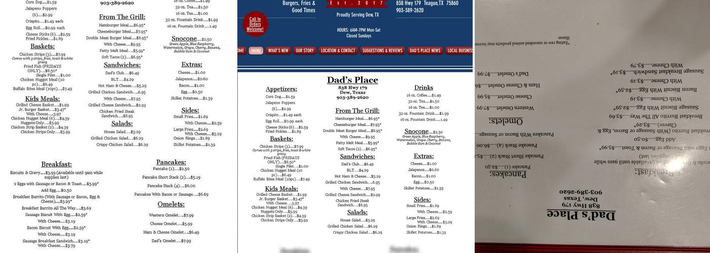 Dads Place Menu