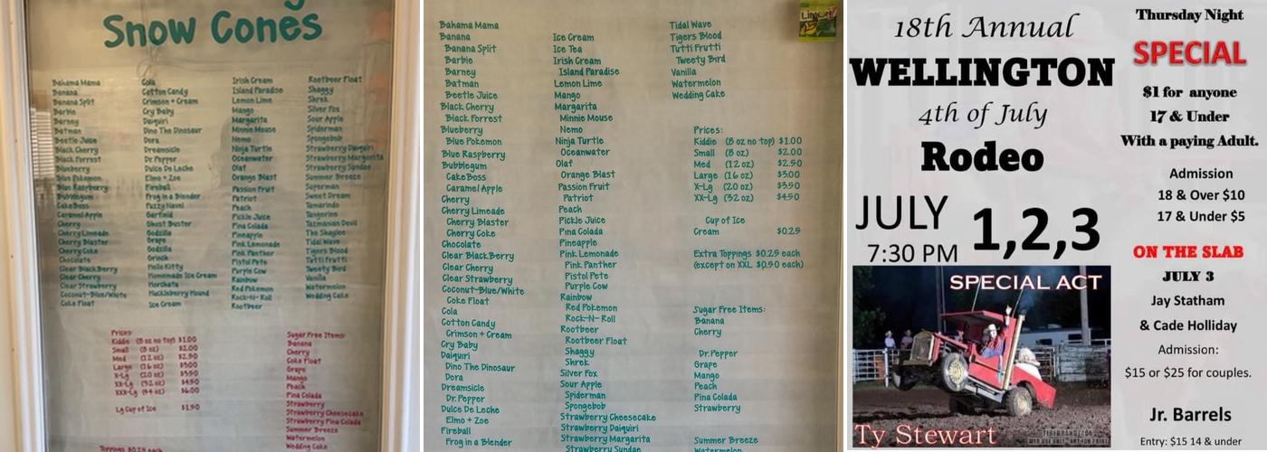 Northern Lights Snow Cones Menu