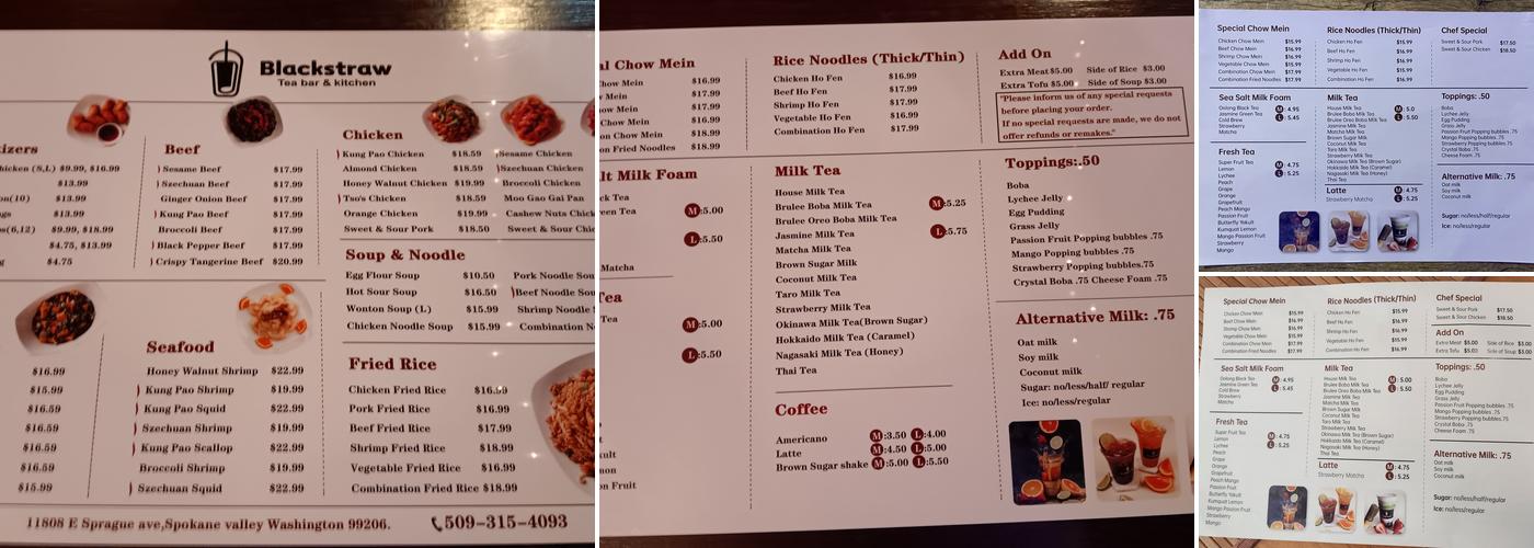 Black straw tea bar & kitchen Menu