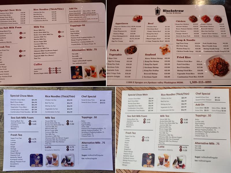 Black straw tea bar & kitchen Menu