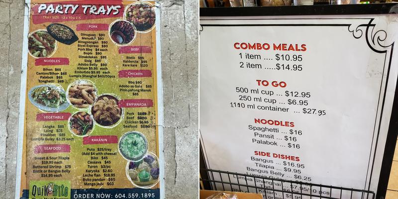 Quik Bite Menu