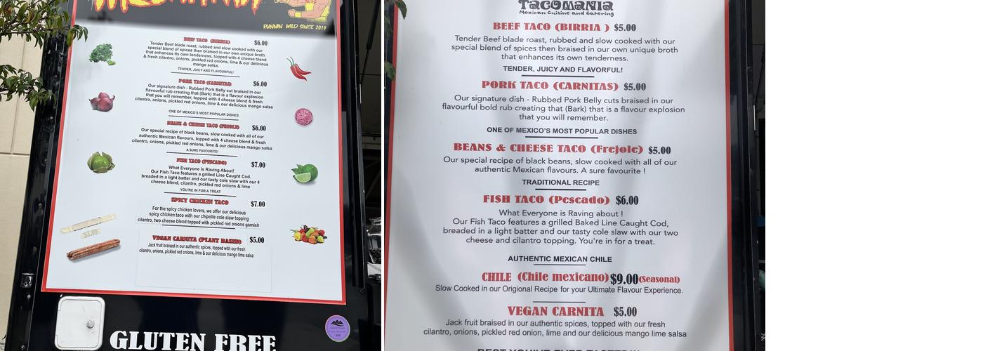 Tacomania Menu