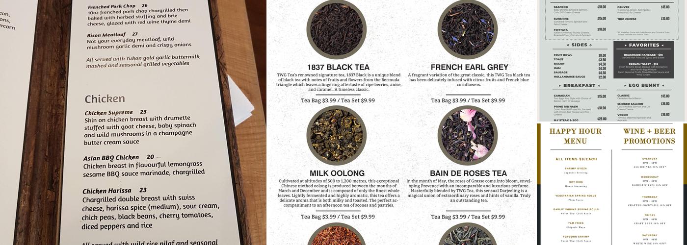 Pebbles Restaurant Menu