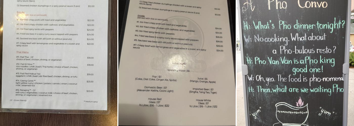 Pho Van Van Menu
