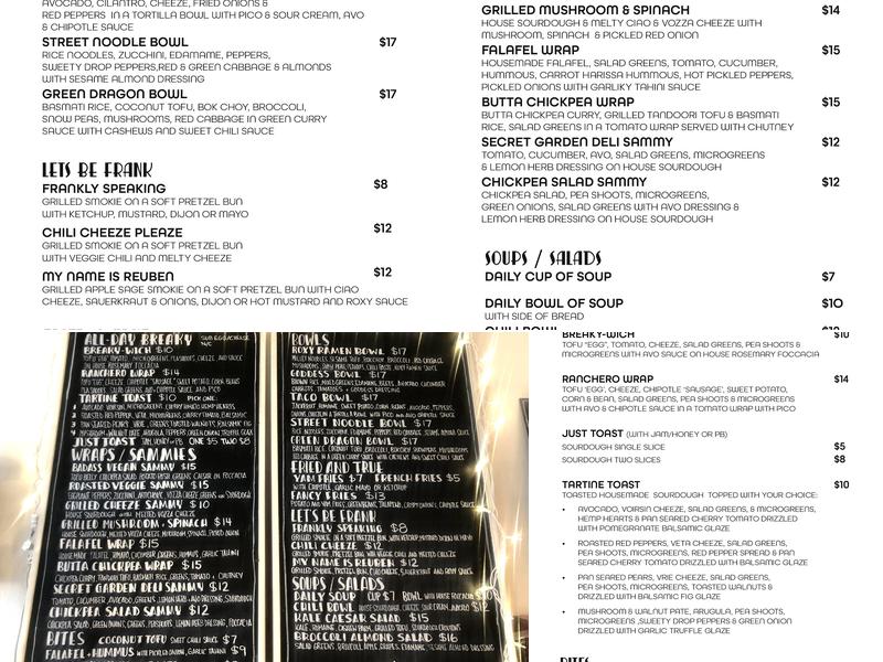 The Roxy Cafe Menu