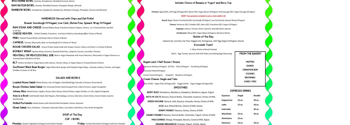 Rainbow Connection Cafe Menu