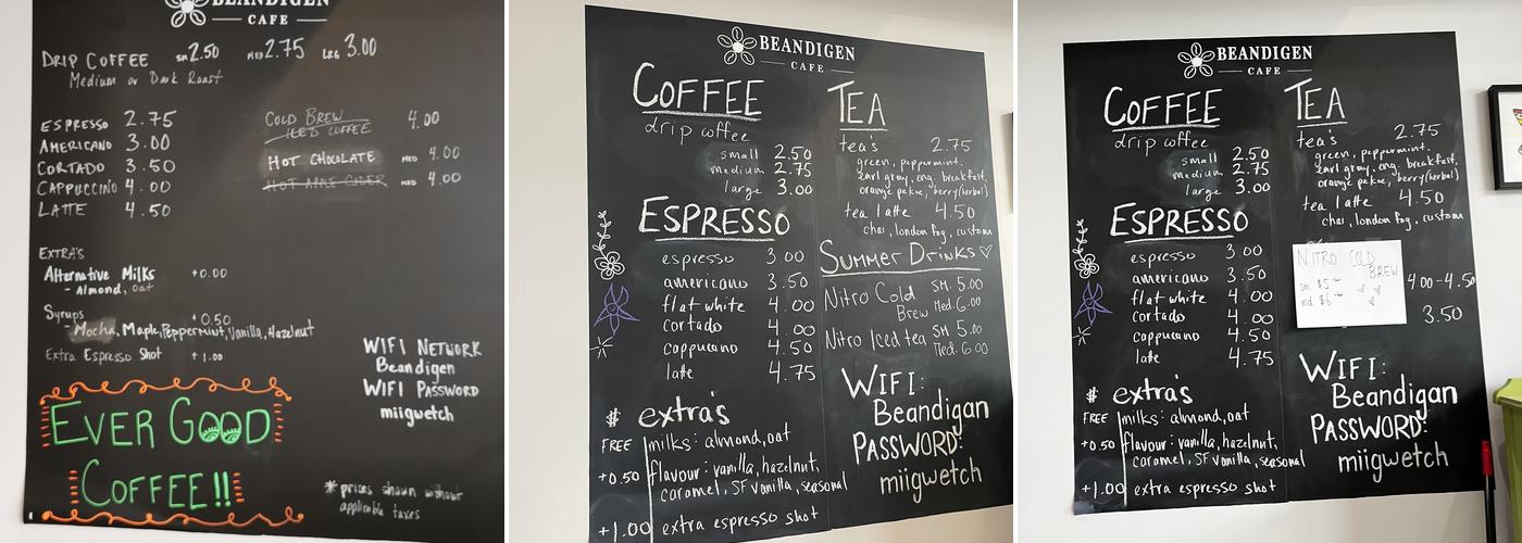 Beandigen Cafe Menu