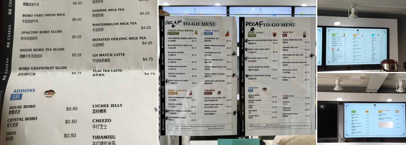 Chakaa Tea Cafe Menu