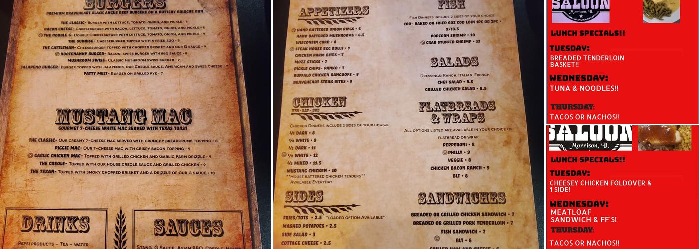 The Double G Saloon Menu