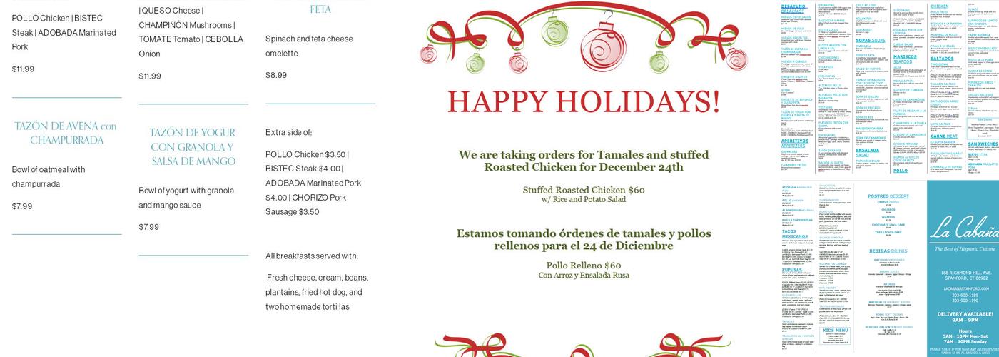 La Cabaña Restaurant Menu