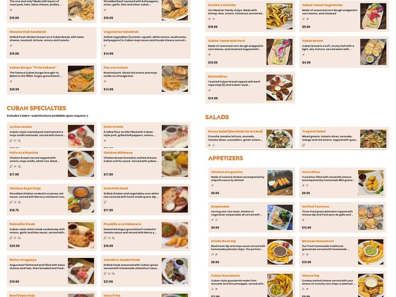 Hola Havana Cuban Restaurant Menu