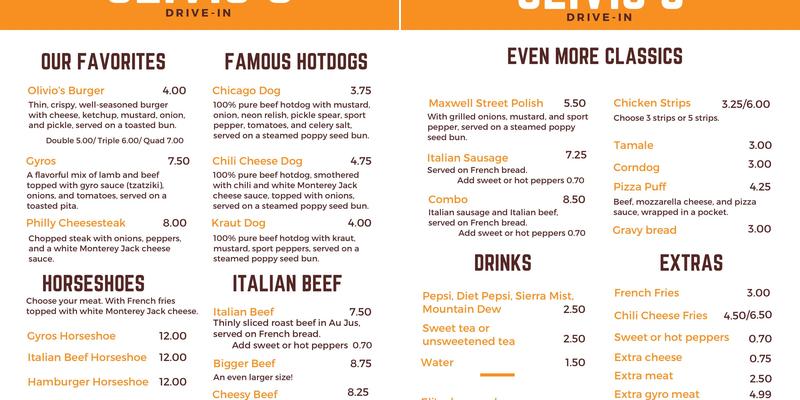 Olivio's Drive-In Menu