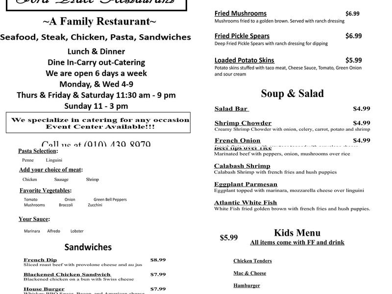 The Ford Place Menu