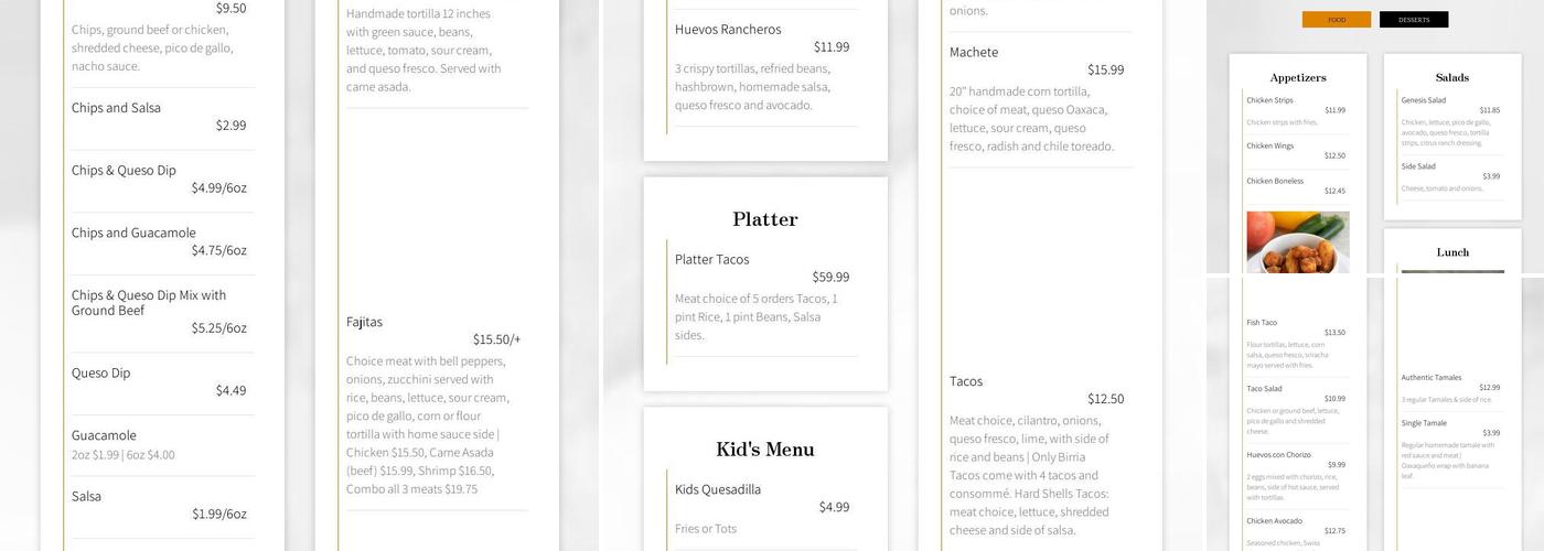 genesis restaurant Menu