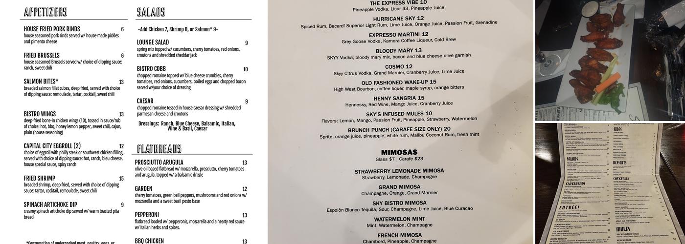 Sky Bistro Lounge Menu