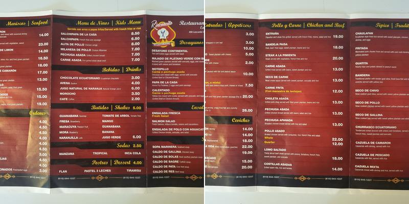 El Rinconcito #2 Ecuatariano Menu