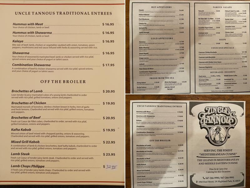 Uncle Tannous Menu