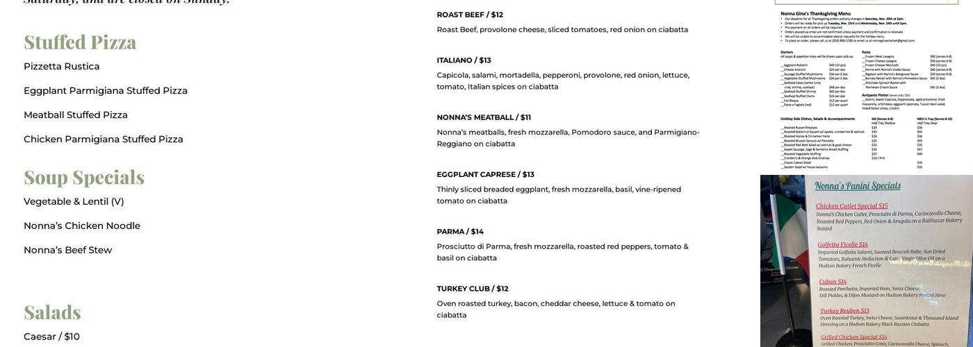 Nonna Gina's Prepared Foods & Gelateria Menu