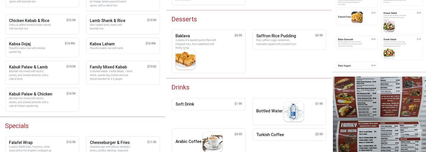 Halal restaurant Menu