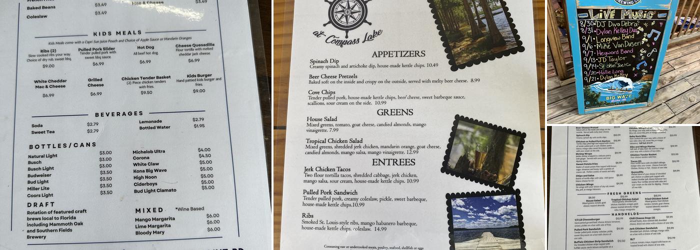 The Cove at Compass Lake Menu