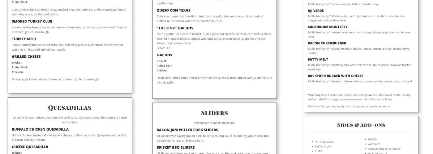 Hot Texas Grills Menu