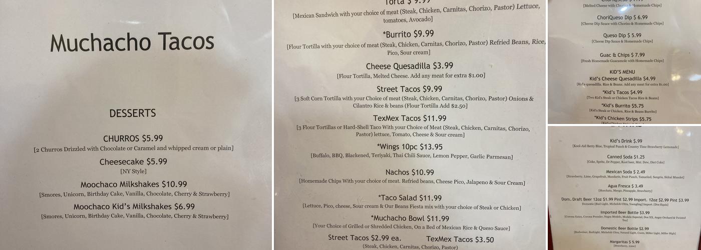 Muchacho Tacos Menu