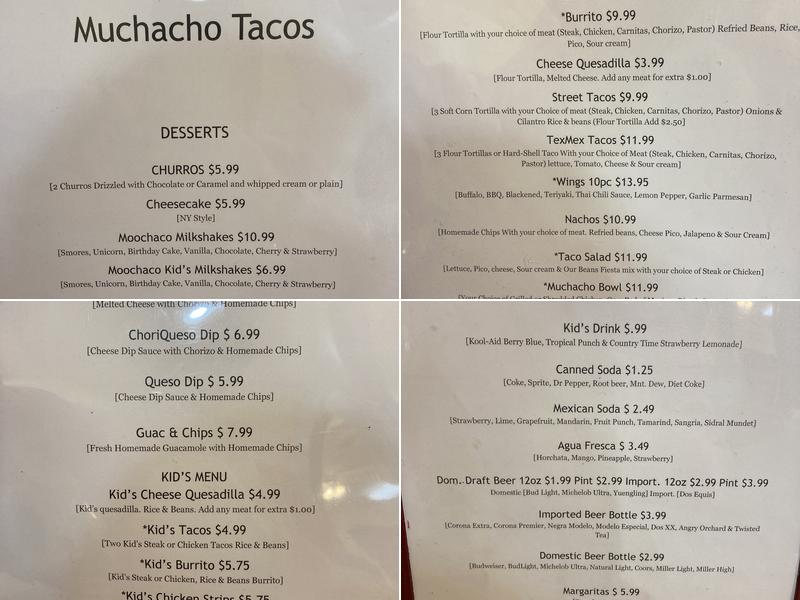 Muchacho Tacos Menu