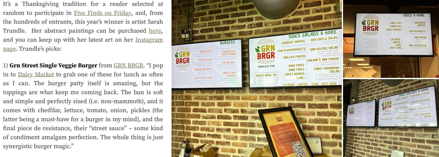 GRN Burger Menu