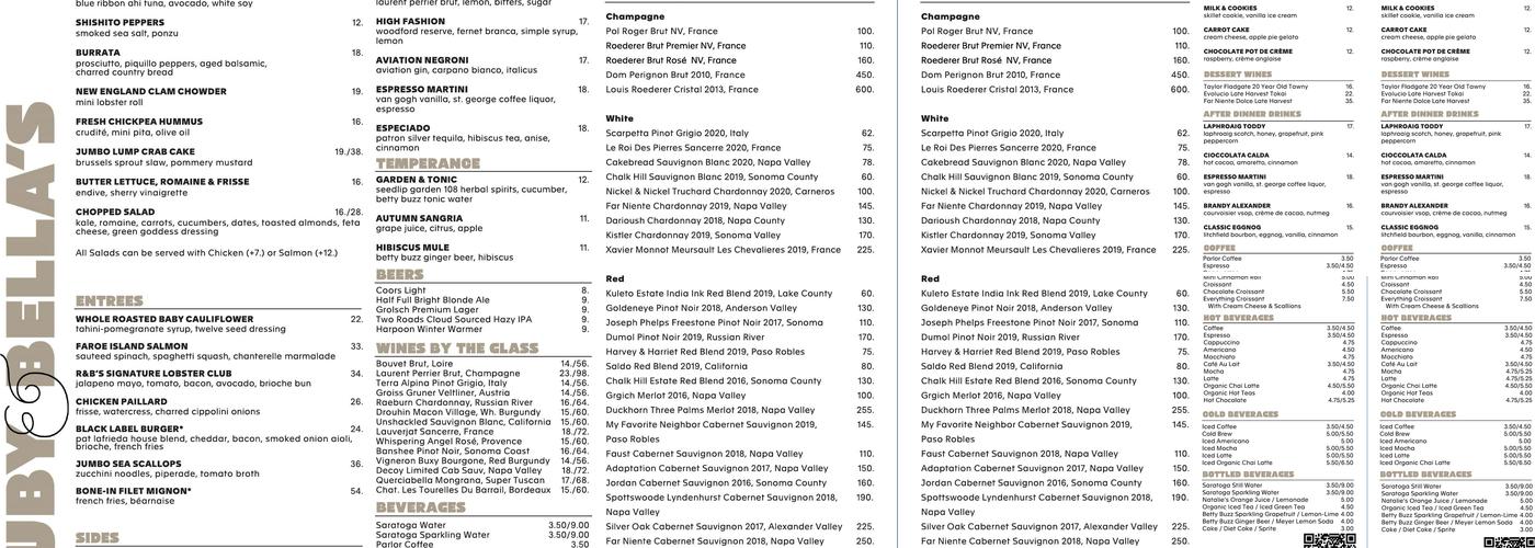 Ruby & Bella's Menu