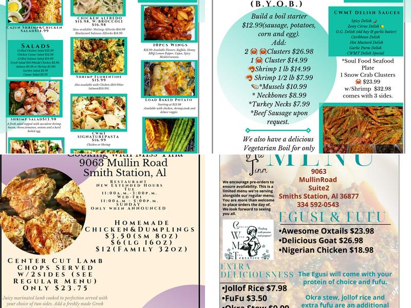Cooking with Miss Tina Creative Cuisine LLC Menu