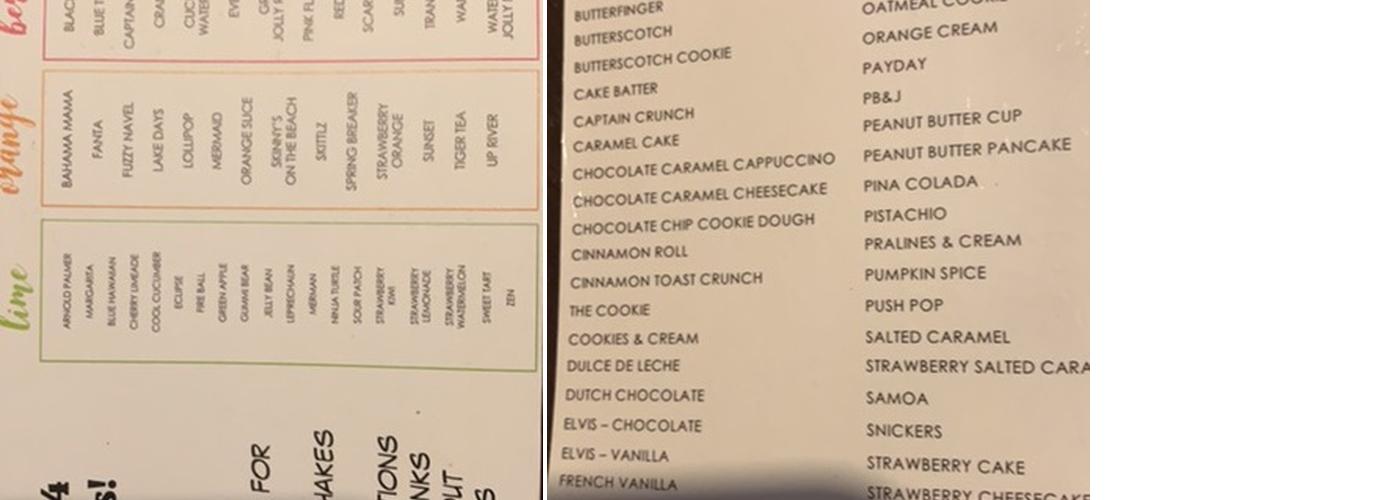 Panther Nutrition Menu