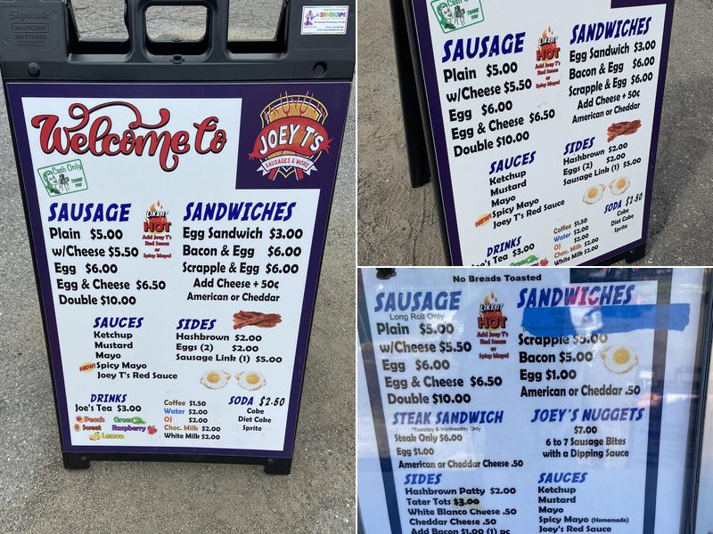 Joey T’s Sausages & More Menu