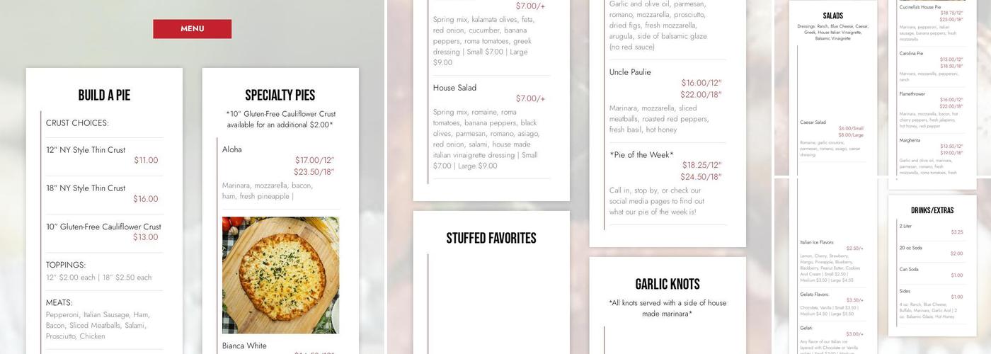 Cucinella's Pizzeria & Italian Ice Menu