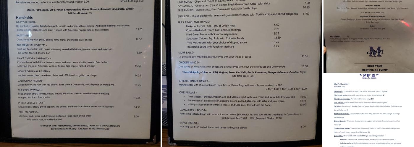 Murf's Pub Menu