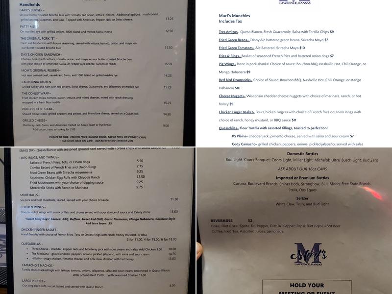 Murf's Pub Menu