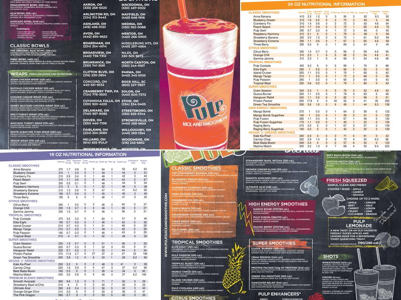 Pulp Juice and Smoothie Bar Menu