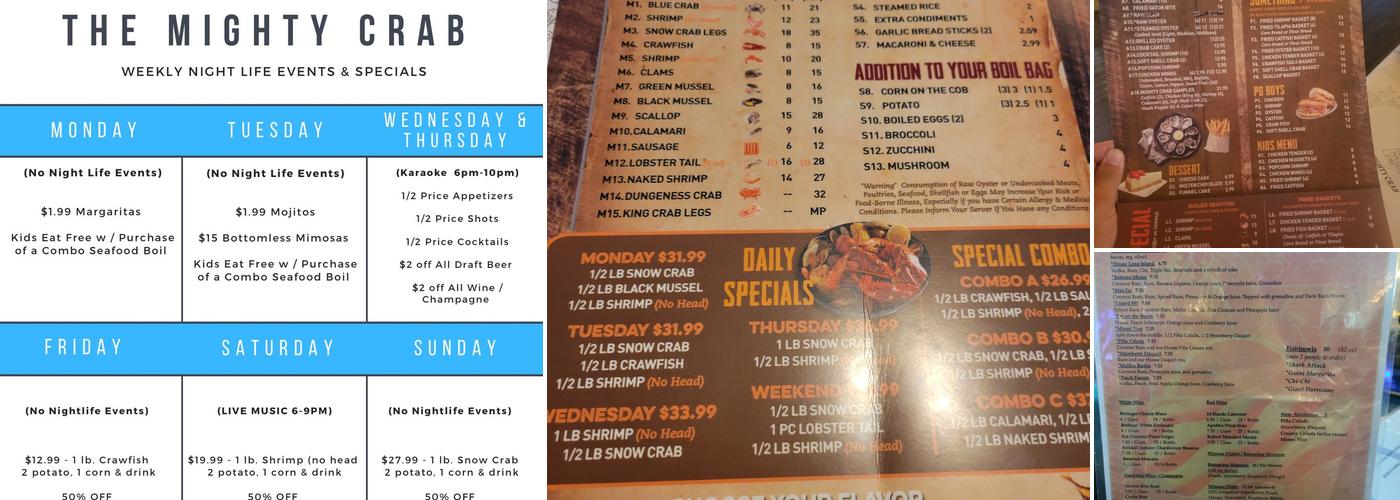 The Mighty Crab Menu