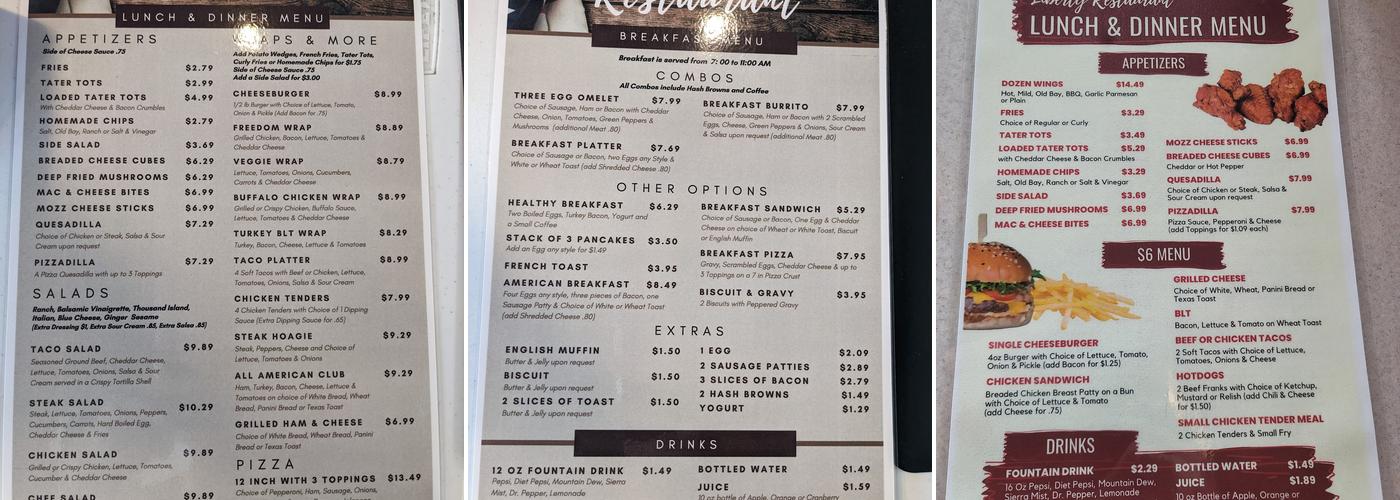 Liberty restaurant Menu
