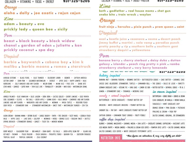 Mt Pleasant Nutrition Menu