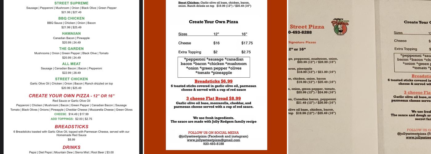 Jolly's Street Pizza Menu