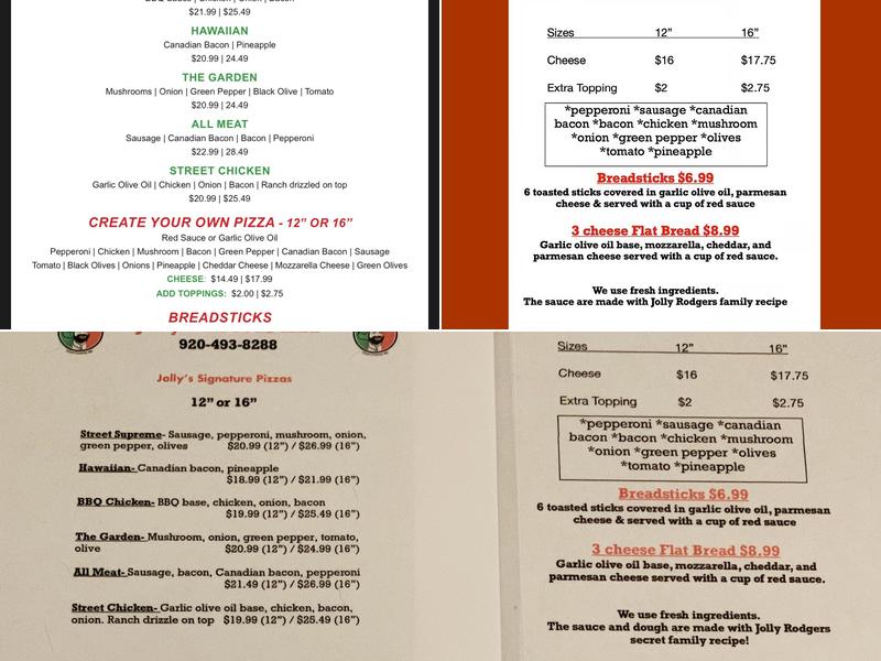 Jolly's Street Pizza Menu