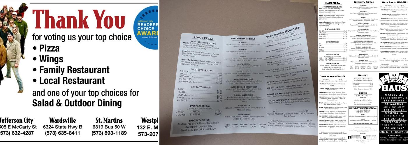 Pizza Haus - St. Martins Menu