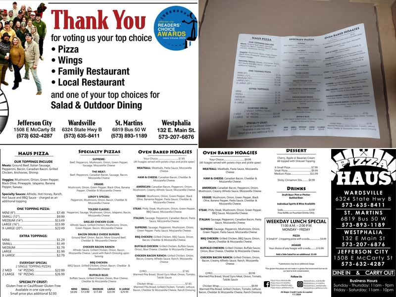 Pizza Haus - St. Martins Menu