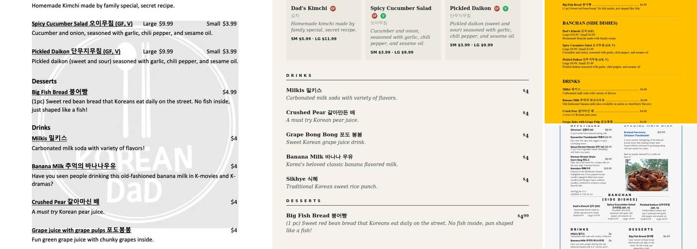 Korean Dad Menu