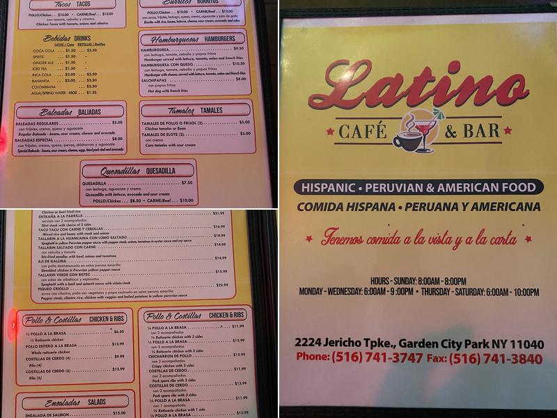 Latino café and bar Menu