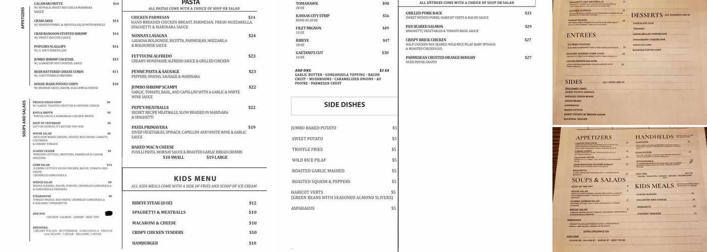 Gaetano's Vault Menu